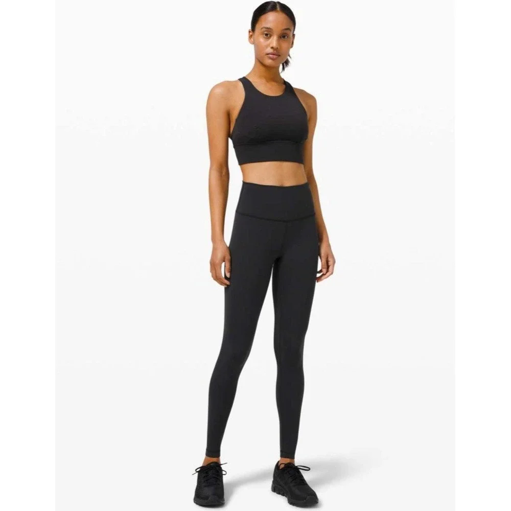 Lululemon‎ Black Wunder Train Long-Line Sports Bra Medium Support Sz 4 Gym